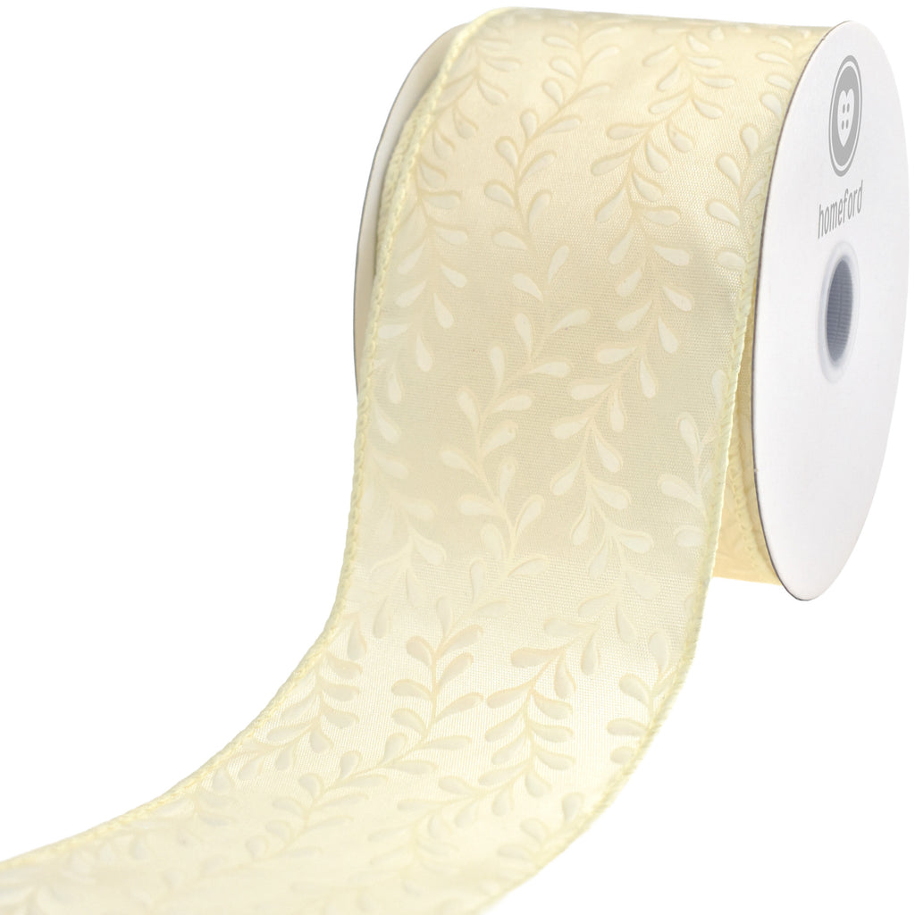 Christmas Iridescent Embossed Vines Satin Wired Ribbon, 10-yard