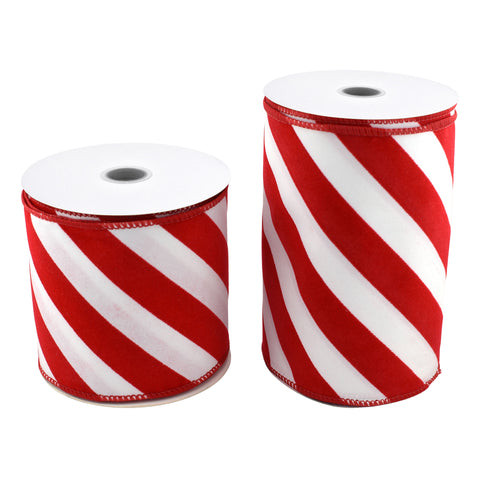 Christmas Candy Cane Grand Velvet Outdoor Wired Ribbon, 10-yard