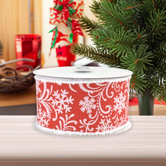 Christmas Iridescent Snowflakes Fuzzy Edge Wired Ribbon, 10-yard