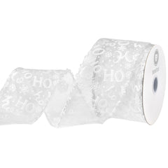 Christmas Ho Ho Ho Organza Fuzzy Edge Wired Ribbon, 10-yard