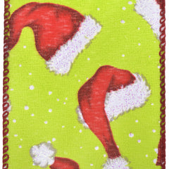 Christmas Iridescent Santa Hats Wired Ribbon, 2-1/2-inch, 10-yard