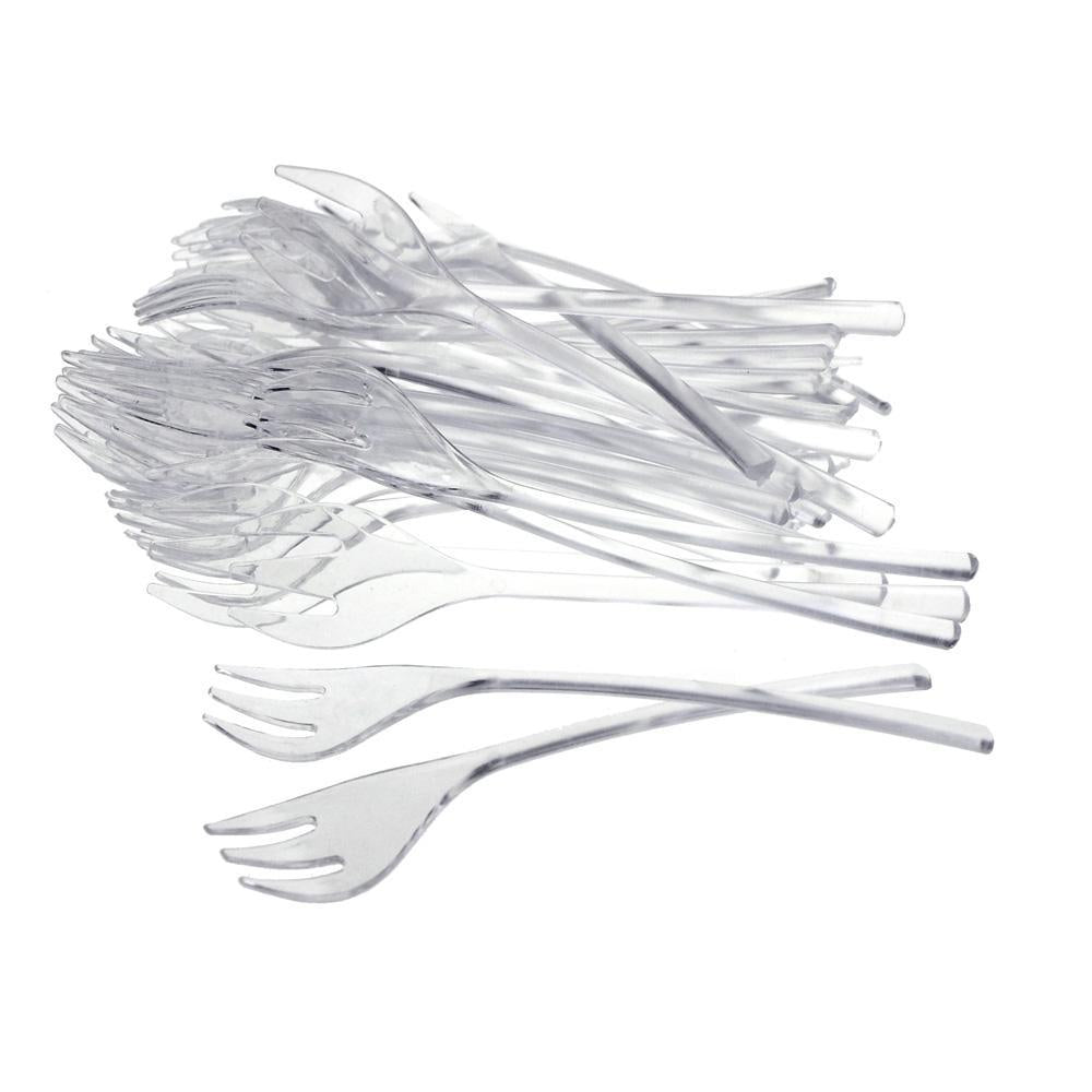 Clear Plastic Mini Dessert Forks, 4-Inch, 42-Piece