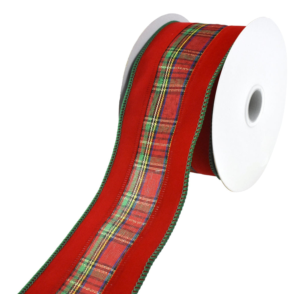 Christmas Tartan Velvet Edge Wired Ribbon, 2-1/2-Inch, 10-Yard