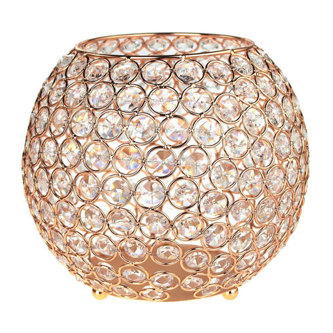 Crystal Ball Candle Holder Metal Centerpiece, Gold, 8-Inch
