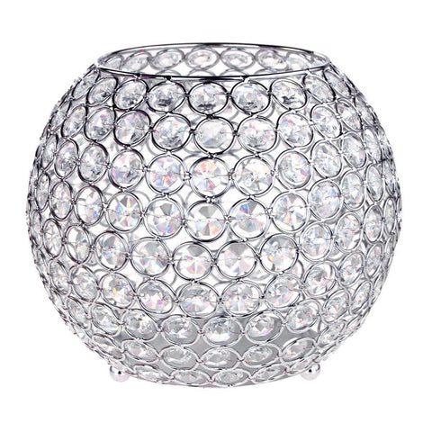 Crystal Ball Candle Holder Metal Centerpiece, Silver, 8-Inch