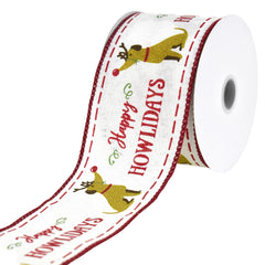 Christmas Happy Howlidays Dogs Faux Linen Wired Ribbon, 10-yard