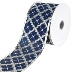 Christmas Glittered Cross Diagonal Metallic Edge Wired Ribbon, 2-1/2-inch, 10-yard