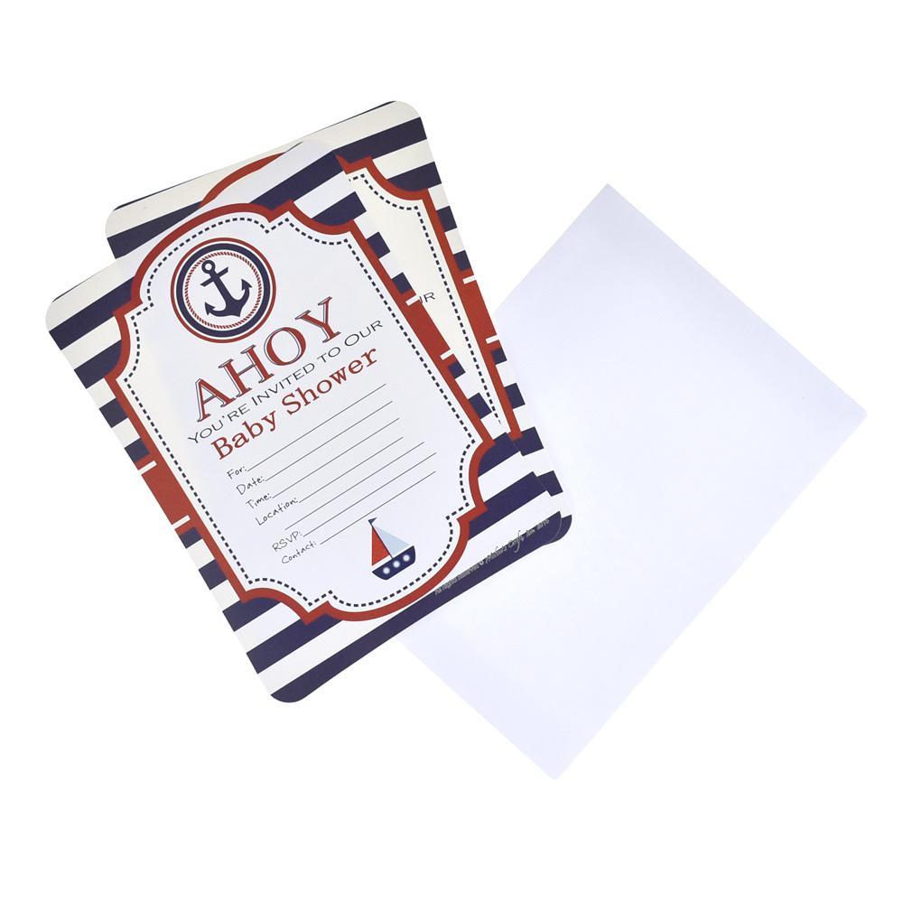 Ahoy Sailor Baby Shower Invitation Set, 7-Inch, 12-Piece