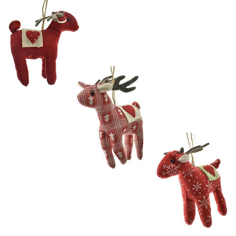 Cozy Cottage Deer Ornaments, Red, 6-1/2-Inch, 3-Piece