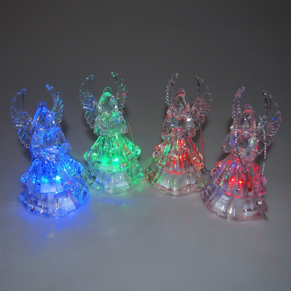 Christmas LED Color Changing Angel Ornaments, 4-Inch, 4-Piece