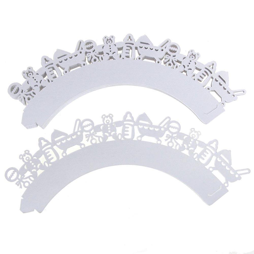 Baby Shower Toys Paper Cupcake Wrap, 2-Inch, 12-Piece. White