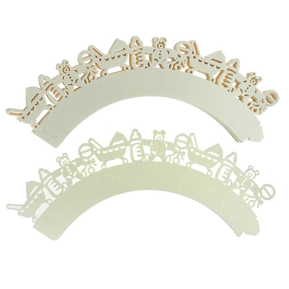 Baby Shower Toys Paper Cupcake Wrap, 2-Inch, 12-Piece. Ivory