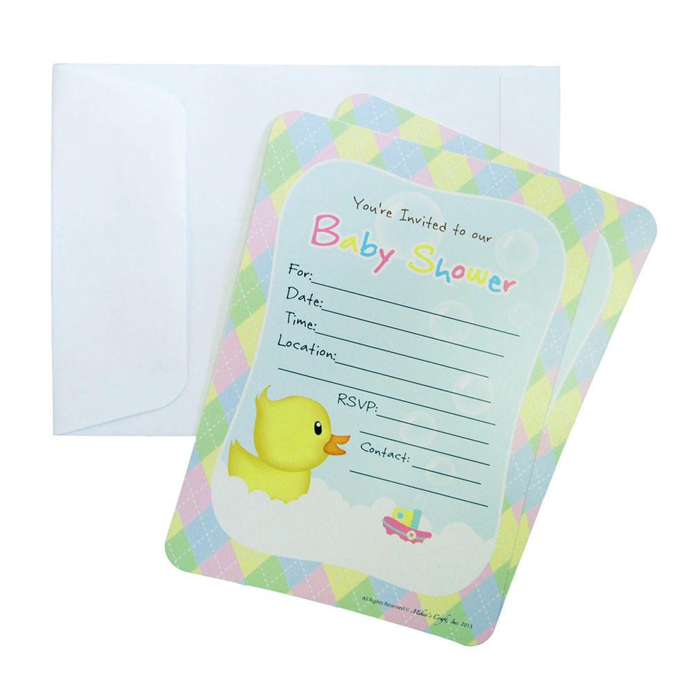 Baby Shower Invitation Envelope, Baby Duck, 7-Inch, 12-Piece