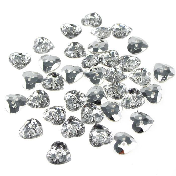 Acrylic Silver Heart Buttons, 1/2-Inch, 40-Piece