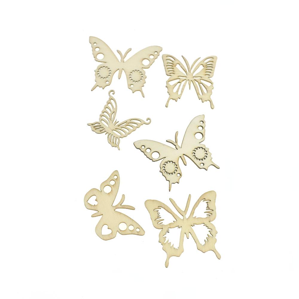 Butterflies Laser Cut Wooden Stickers, 2-Inch, 6-Piece