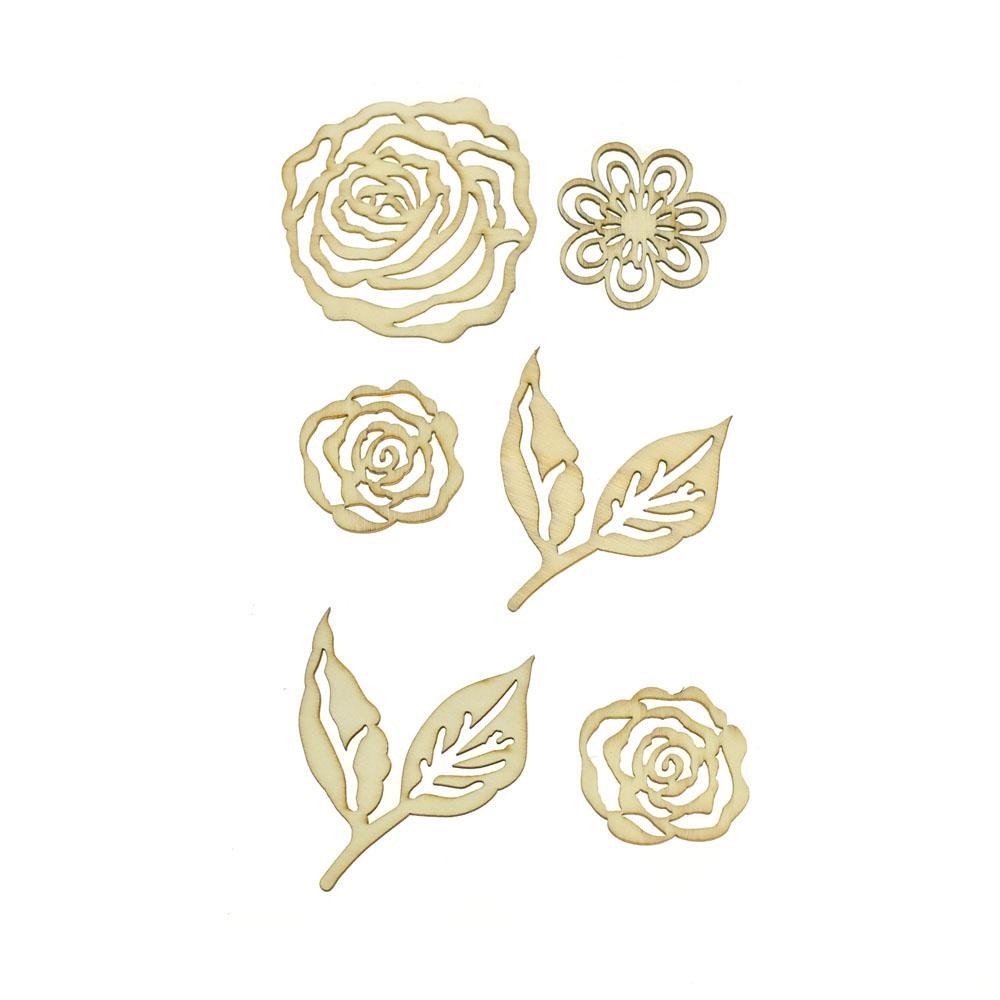 Floral Laser Cut Wooden Stickers, 2-Inch, 6-Piece