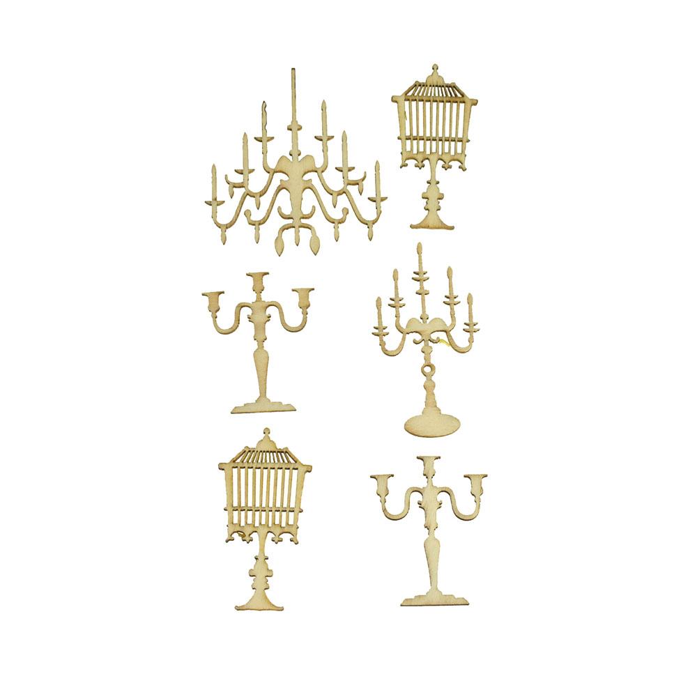 Candelabra Laser Cut Wooden Stickers, 2-1/2-Inch, 6-Piece