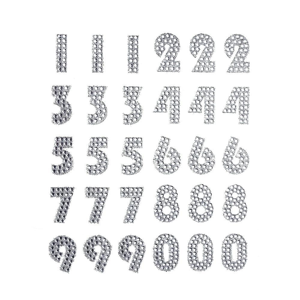 Groovy Numbers Rhinestone Stickers, Silver, 1-Inch, 32-Count