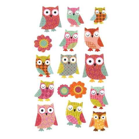 Glitter Owls Soft-Touch Stickers, Assorted, 15-count