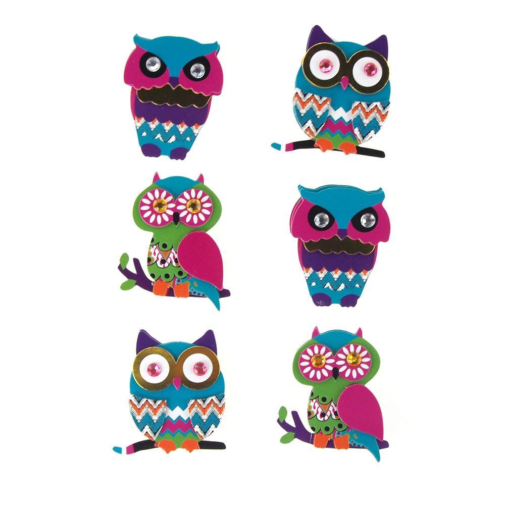 Boho Owls Handcrafted Chipboard Stickers, 6-count