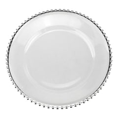 Beaded Trim Clear Round Plastic Charger Plate, 12-1/2-inch