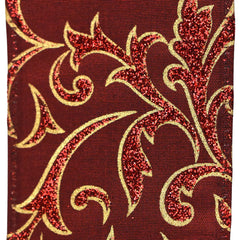 Christmas Glittered Swirls Metallic Faux Linen Wired Ribbon, 2-1/2-inch, 10-yard