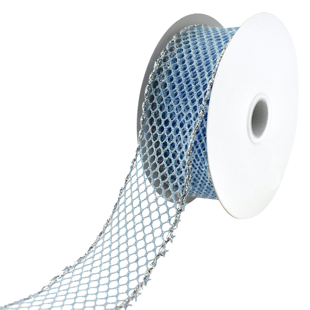 Christmas Glitter Netting Silver Edge Wired Ribbon, 1-1/2-Inch, 10-Yard - Periwinkle