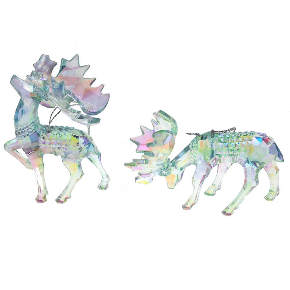 Acrylic Glass Moose Christmas Tree Ornaments, Blue, 5.3-Inch, 2-Piece