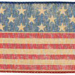 Patriotic Vintage American Flag Pattern Wired Ribbon, 2-1/2-inch, 10-yard