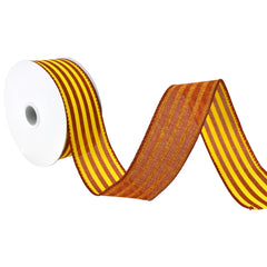 Cabana Stripes Faux Linen Wired Autumn Fall Ribbon, 10-yard, Dark Orange/Yellow