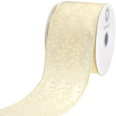 Christmas Iridescent Embossed Vines Satin Wired Ribbon, 10-yard