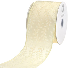 Christmas Iridescent Embossed Vines Satin Wired Ribbon, 10-yard
