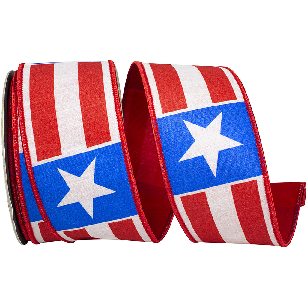 Stars & Stripes Dupioni Fused Back Wired Edge Ribbon, 10-yard