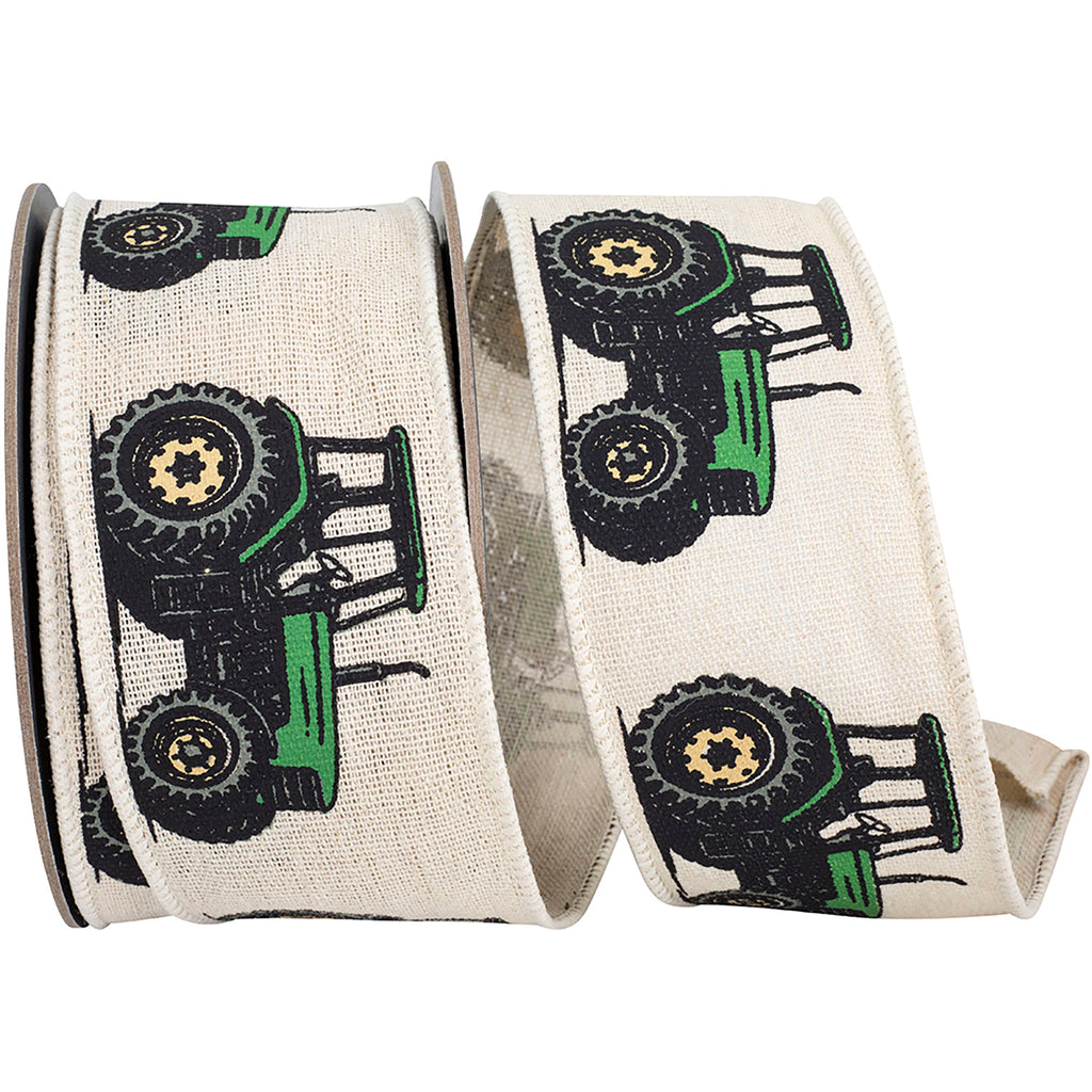 Tractor Linen Wired Edge Ribbon, 2-1/2-inch, 10-yard