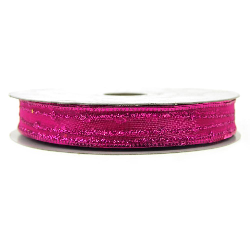 Sheer Glitter Stripe Corsage Ribbon, 5/8-Inch, 50-Yard