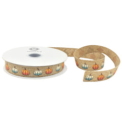 Fall Pumpkins Faux Linen Ribbon, 10-yard
