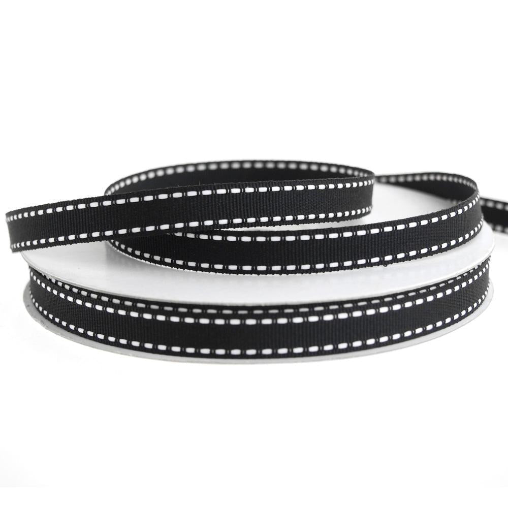 Saddle Stitch Border Grosgrain Ribbon, 3/8-inch, 25-yard