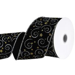 Christmas Velvet Swirls and Stars Wired Ribbon, 2-1/2-inch, 10-yard