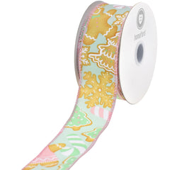 Christmas Gingerbread Cookies Satin Wired Ribbon, 10-yard