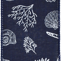 Summer Stamped Beach Icons Faux Linen Wired Ribbon, 2-1/2-inch, 10-yard