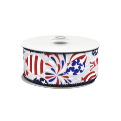 Patriotic Fireworks Balloons Celebration Wired Ribbon, 10-yard