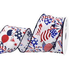 Patriotic Fireworks Balloons Celebration Wired Ribbon, 10-yard