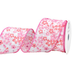 Spring Falling Sakura Cherry Blossom Wired Ribbon, 10-yard