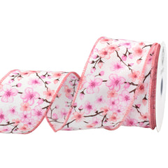 Spring Sakura Cherry Blossom Branch Wired Ribbon, 10-yard