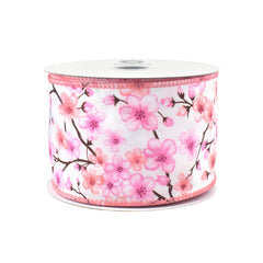 Spring Sakura Cherry Blossom Branch Wired Ribbon, 10-yard