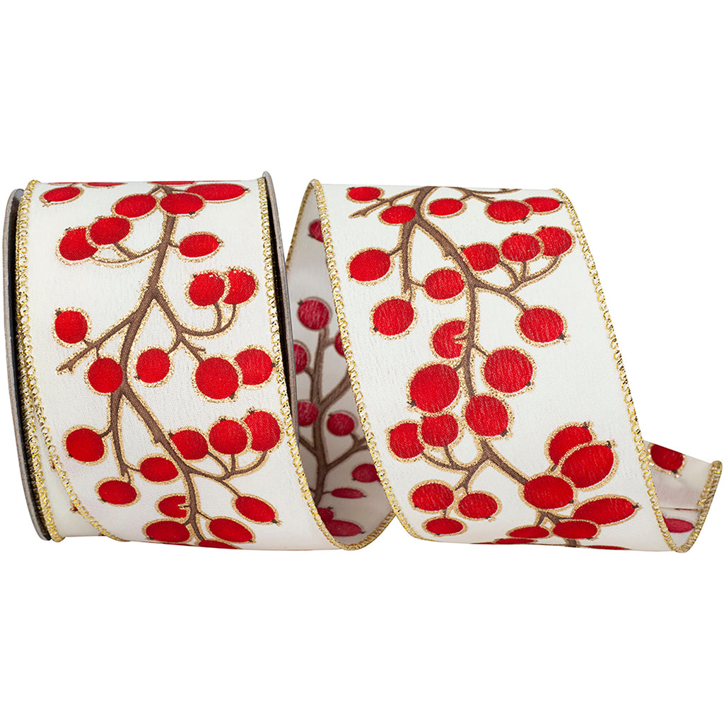 Christmas Berry Vine Sparkle Wired Edge Ribbon, 2-1/2-inch, 10-yard