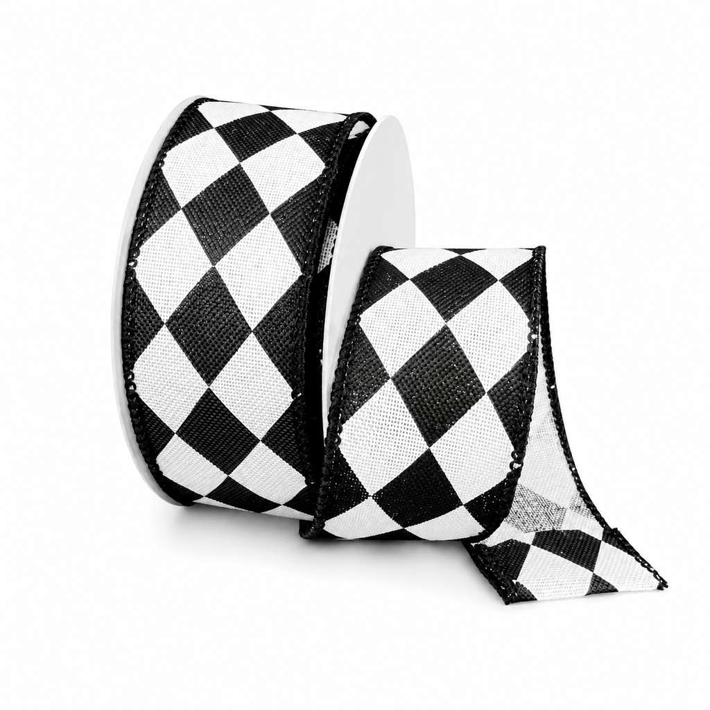 Halloween Harlequin Diamond Check Wired Ribbon, 10-Yard