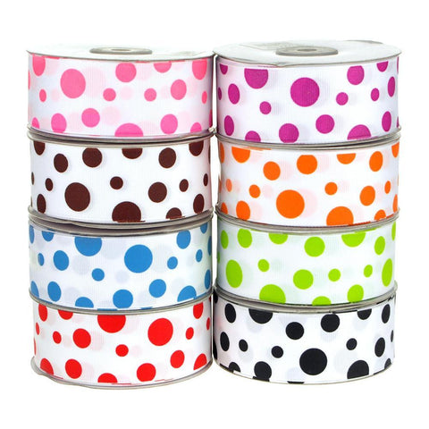 White Grosgrain Polka Dot Ribbon, 1-1/2-Inch, 25 Yards