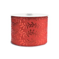 Christmas Shimmer Embossed Vines Satin Wired Ribbon, 10-yard