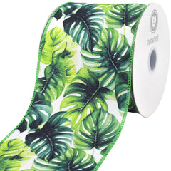 Summer Lush Monstera Leaves Deluxe Wired Ribbon, 10-yard